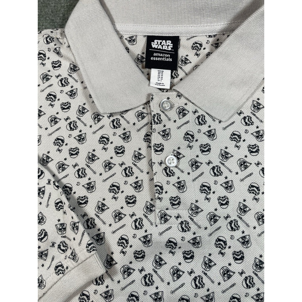Star Wars Polo Shirt Mens Large Gray All Over Darth Vader Light Saber Golf M